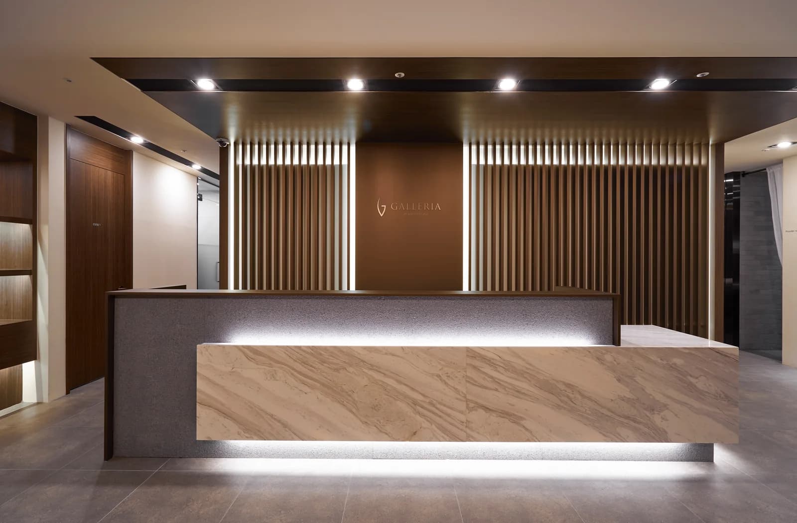 Front desk area inside a Seoul aesthetic clinic